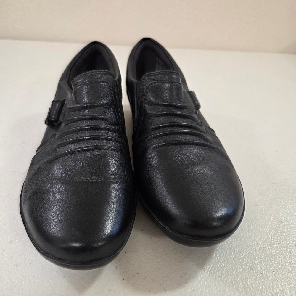 Clarks Collection Everlay Coda Black Leather Ruched Wedge Loafers Womens 6.5 M - Picture 2 of 6